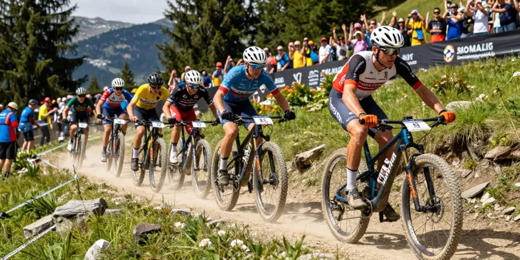 Van der Poel leads the pack during the MTB World Championships 2026, showcasing thrilling risultati ciclismo.